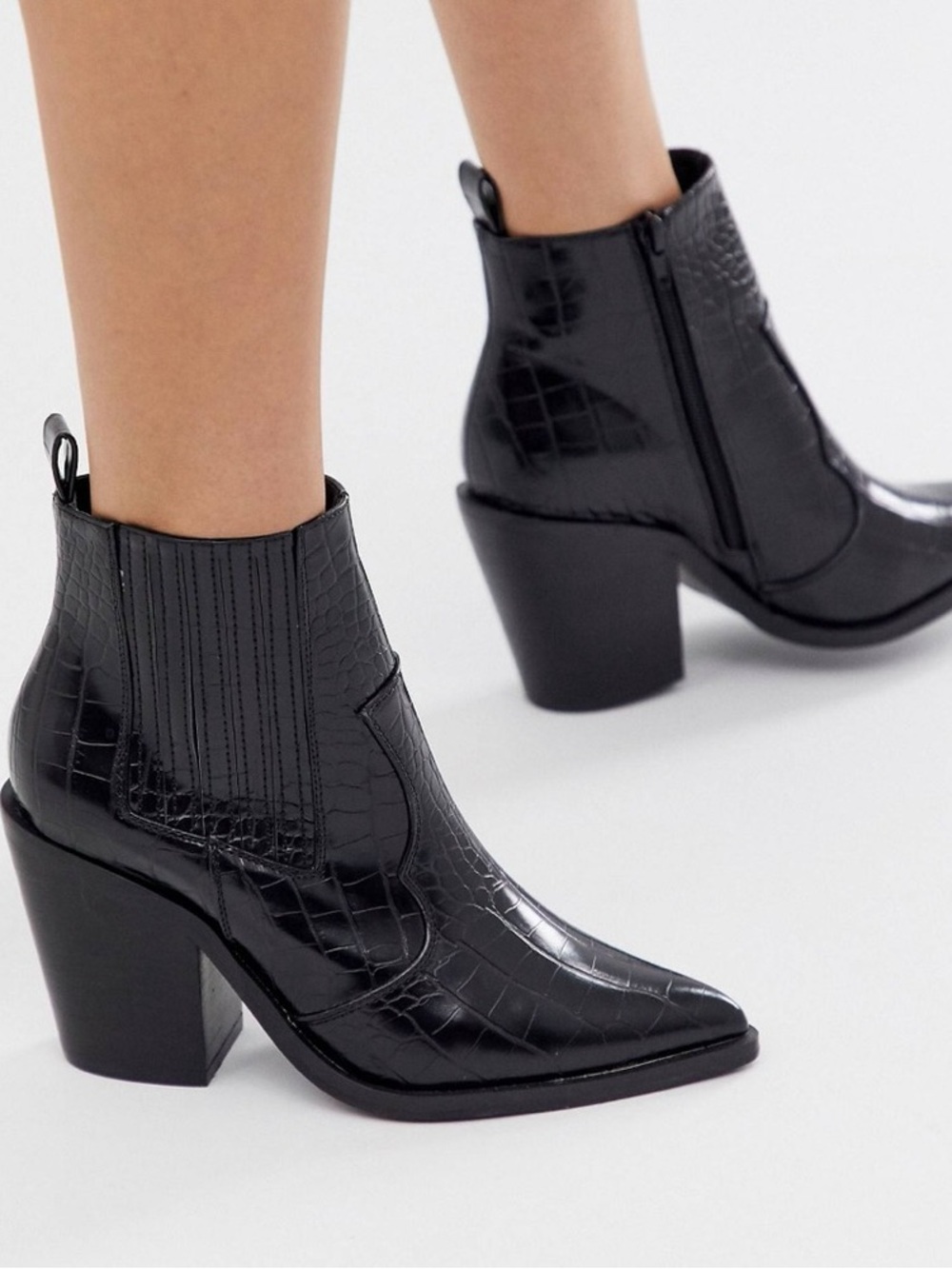 ASOS Elliot Western Ankle Boots - Black Croc